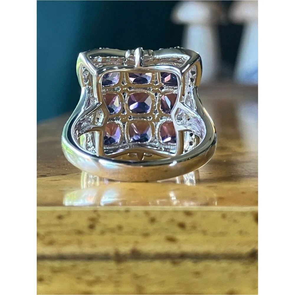 African Amethyst Sterling Silver Cocktail Ring Size 7
